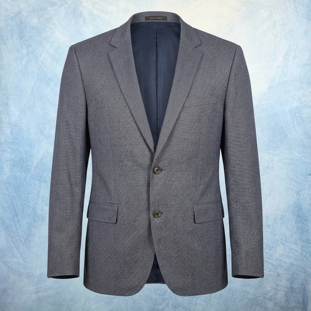 Hugo Boss Mens Blue Micro Pattern Two Button Blazer Jacket Sport Coat 44R